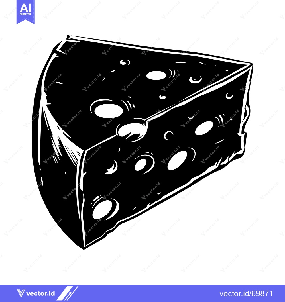Premium Vector of Black and White Illustration of a Wedge of Swiss Cheese