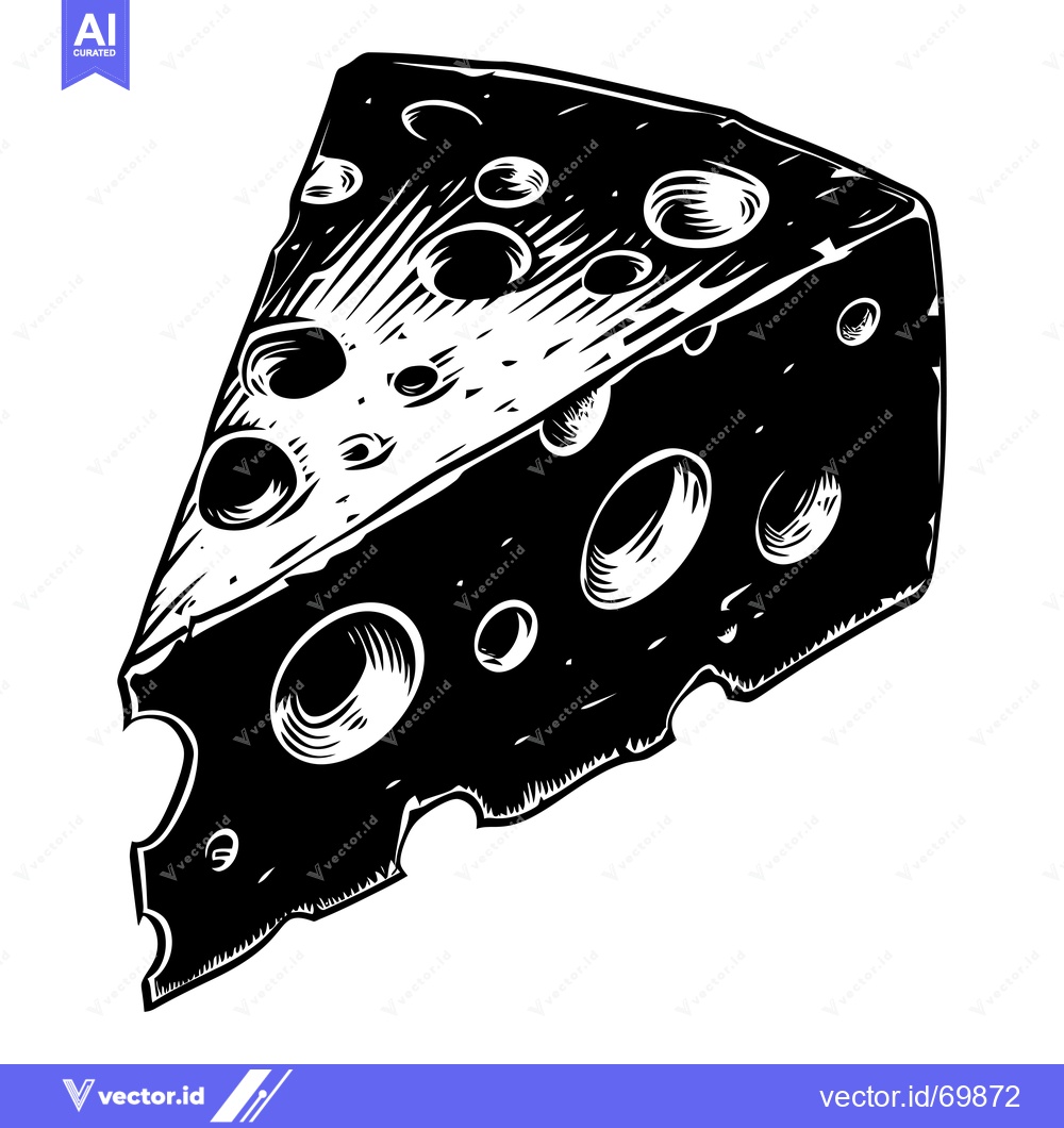 Premium Vector of Black and White Illustration of a Wedge of Swiss Cheese