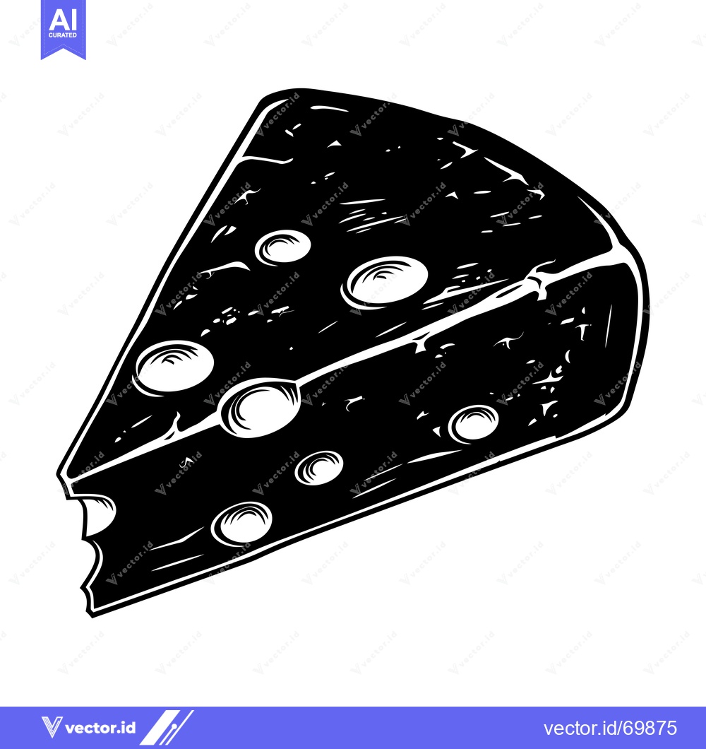 Premium Vector of Black and White Illustration of a Slice of Swiss Cheese