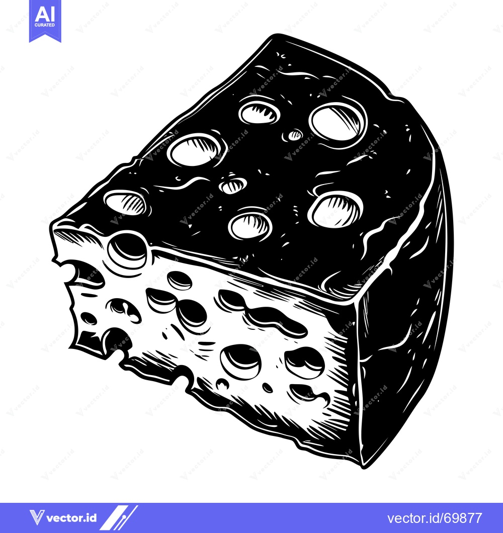 Premium Vector dari A wedge of swiss cheese with large holes in a vintage woodcut style