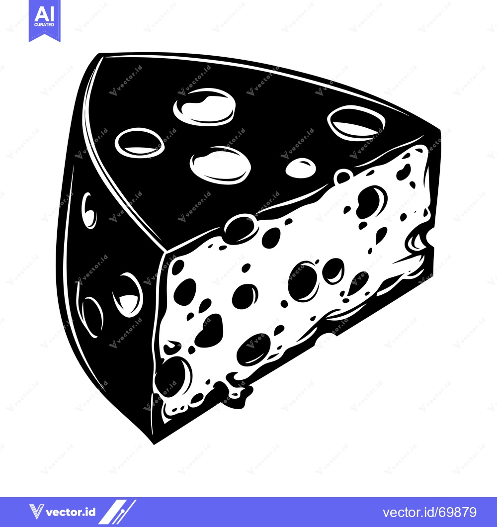 Premium Vector dari Black and White Illustration of a Wedge of Swiss Cheese