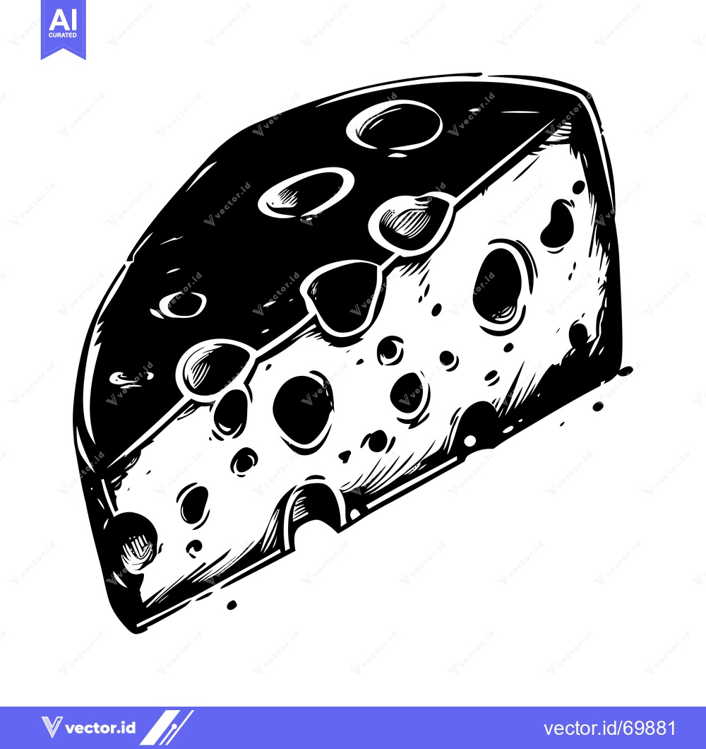 Premium Vector dari Black and White Illustration of a Wedge of Swiss Cheese