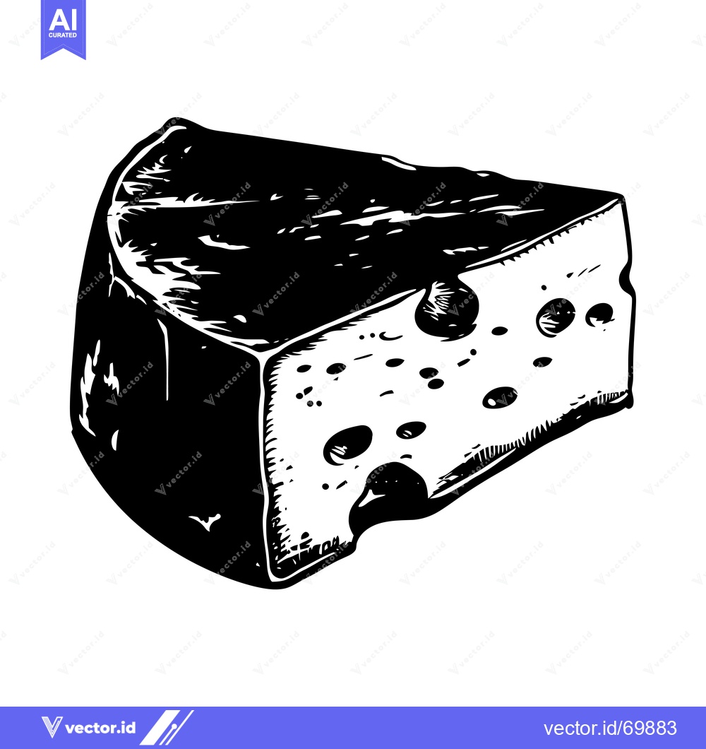 Premium Vector of Black and White Illustration of a Slice of Swiss Cheese