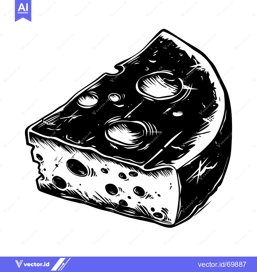 Premium Vector of Black and White Illustration of a Wedge of Swiss Cheese