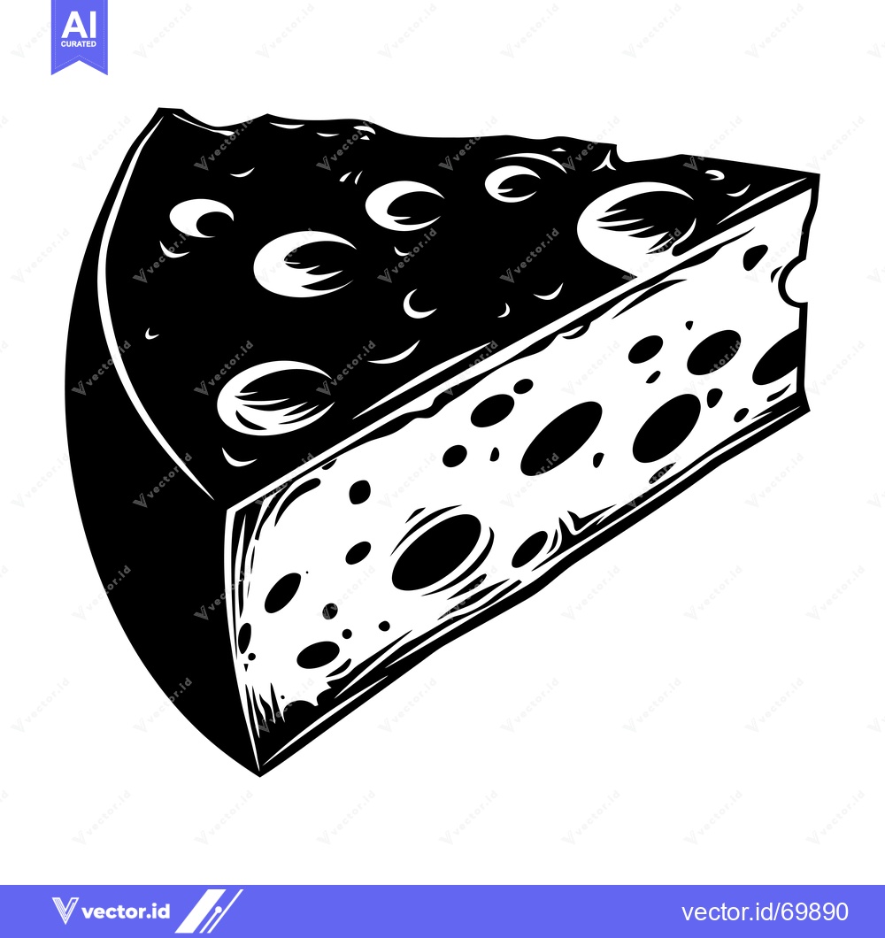 Premium Vector of Black and White Illustration of a Slice of Swiss Cheese