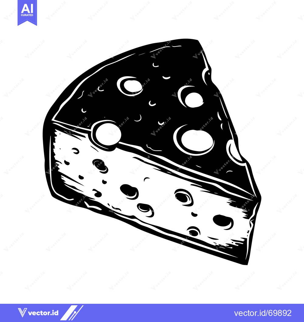 Premium Vector dari Black and White Illustration of a Wedge of Swiss Cheese