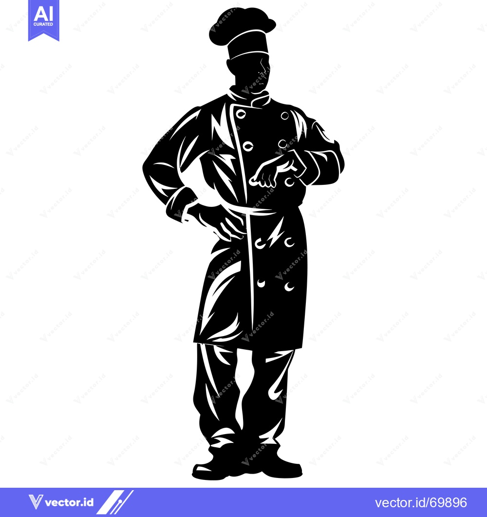 Premium Vector dari Silhouette of a Chef in a Uniform with Hands on Hips