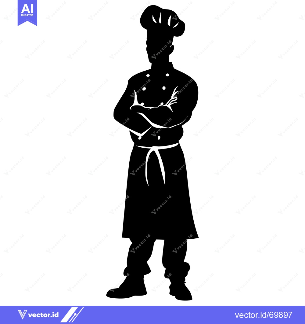Premium Vector of Black and White Silhouette of a Chef with Arms Crossed