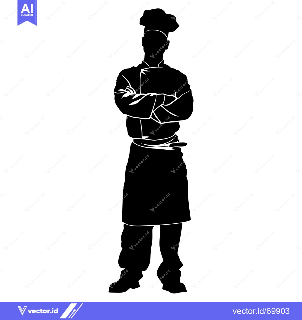 Premium Vector dari Silhouette of a Chef with Arms Crossed, Wearing a Tall Hat