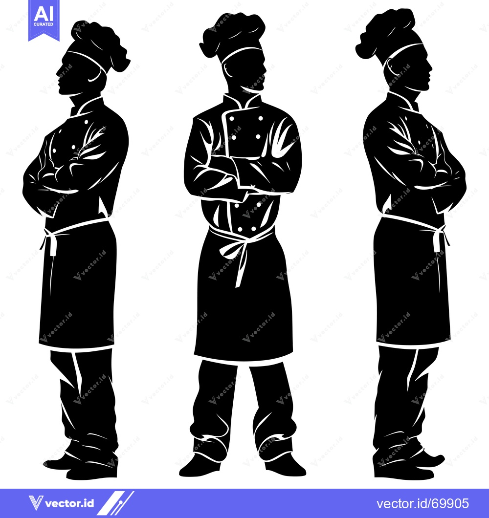 Premium Vector of Three Black Silhouettes of Chefs with Arms Crossed