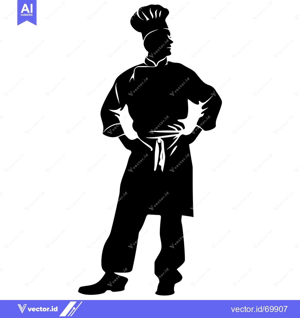 Premium Vector dari Silhouette of a Chef with Hands on Hips