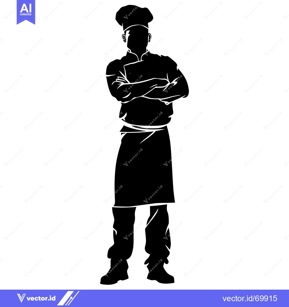 Premium Vector dari Silhouette of a Chef with Crossed Arms Wearing a Hat and Apron