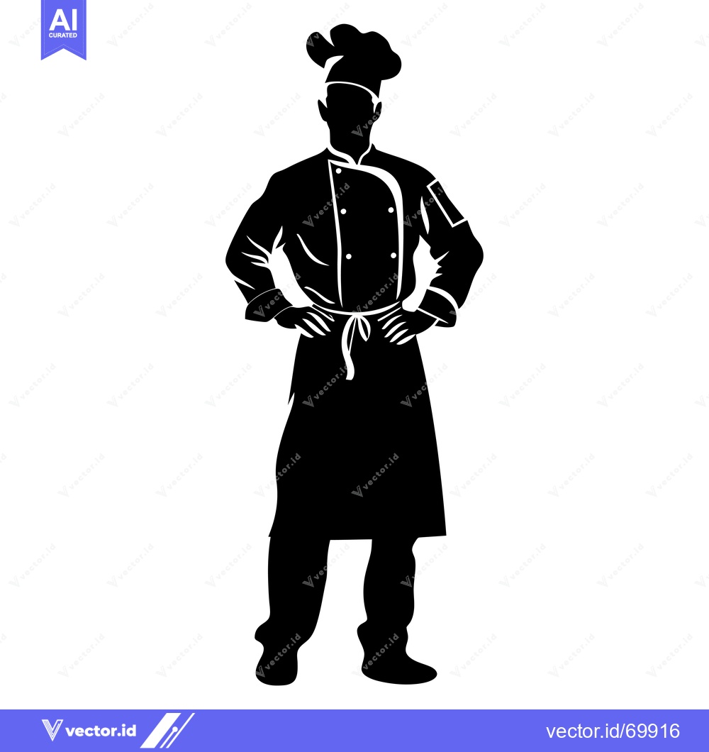 Premium Vector dari Black and White Silhouette of a Chef in Uniform