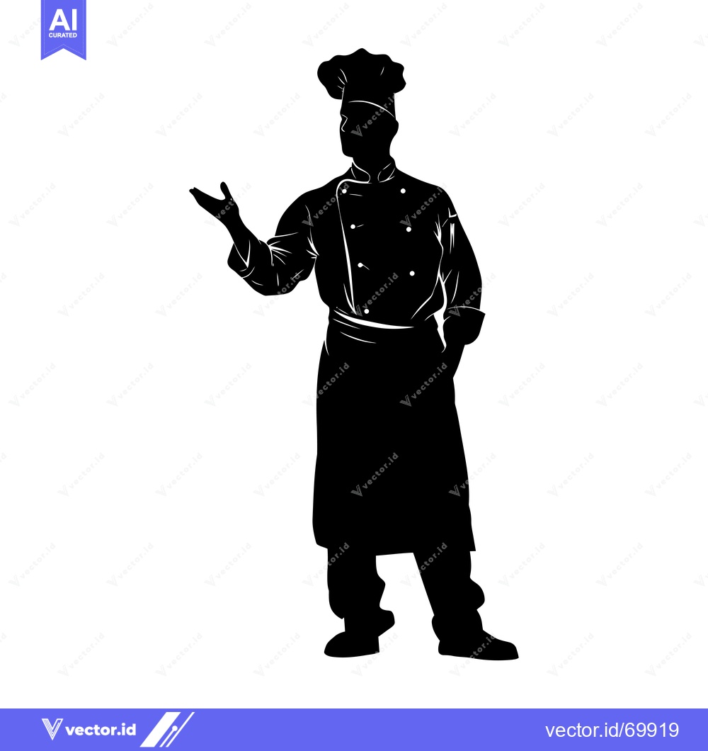 Premium Vector dari Silhouette of a Chef in Uniform with a Welcoming Gesture
