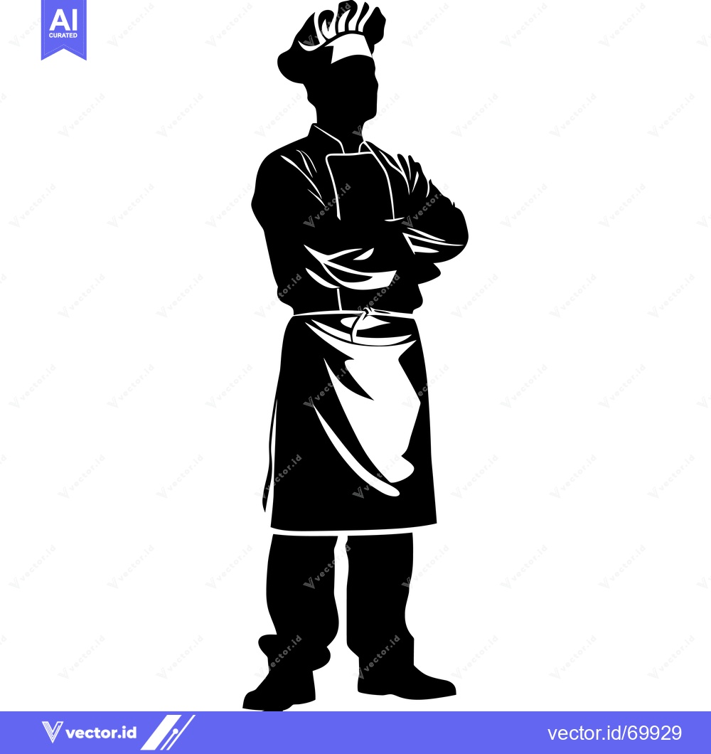 Premium Vector of Silhouette of a chef with arms crossed, wearing a tall hat and apron