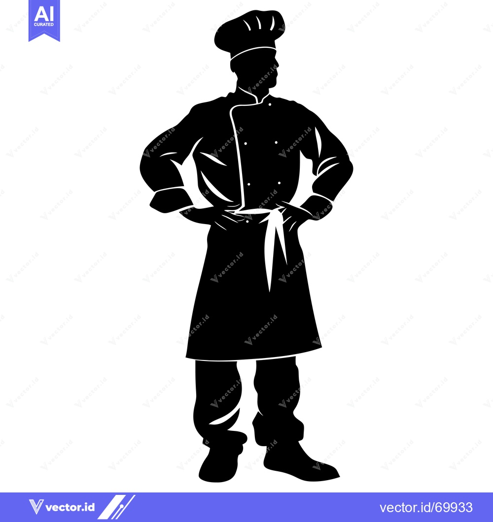 Premium Vector dari Silhouette of a Chef in Uniform with Hands on Hips