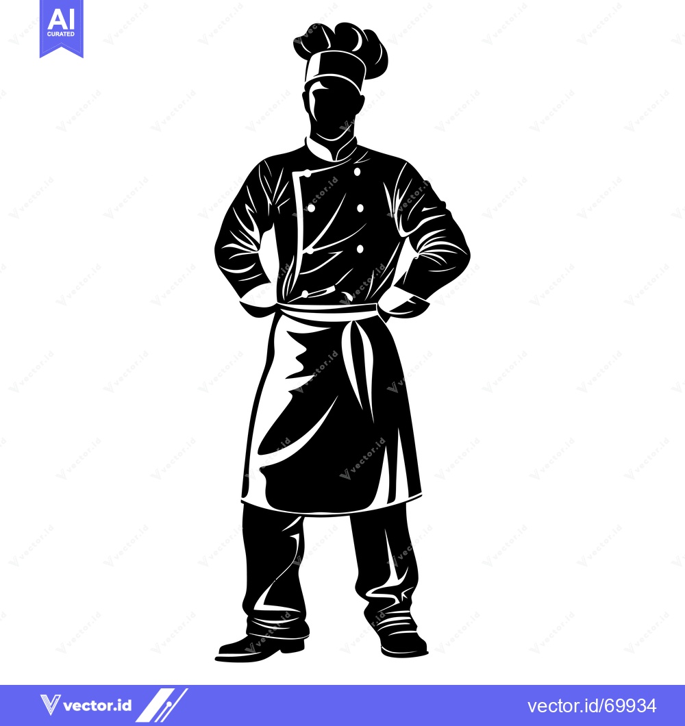 Premium Vector dari Black and white silhouette of a chef with hands on hips