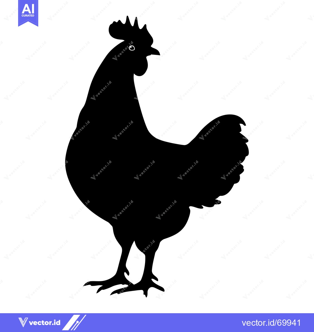 Premium Vector dari Black Silhouette of a Rooster Standing with Crest and Tail Feathers