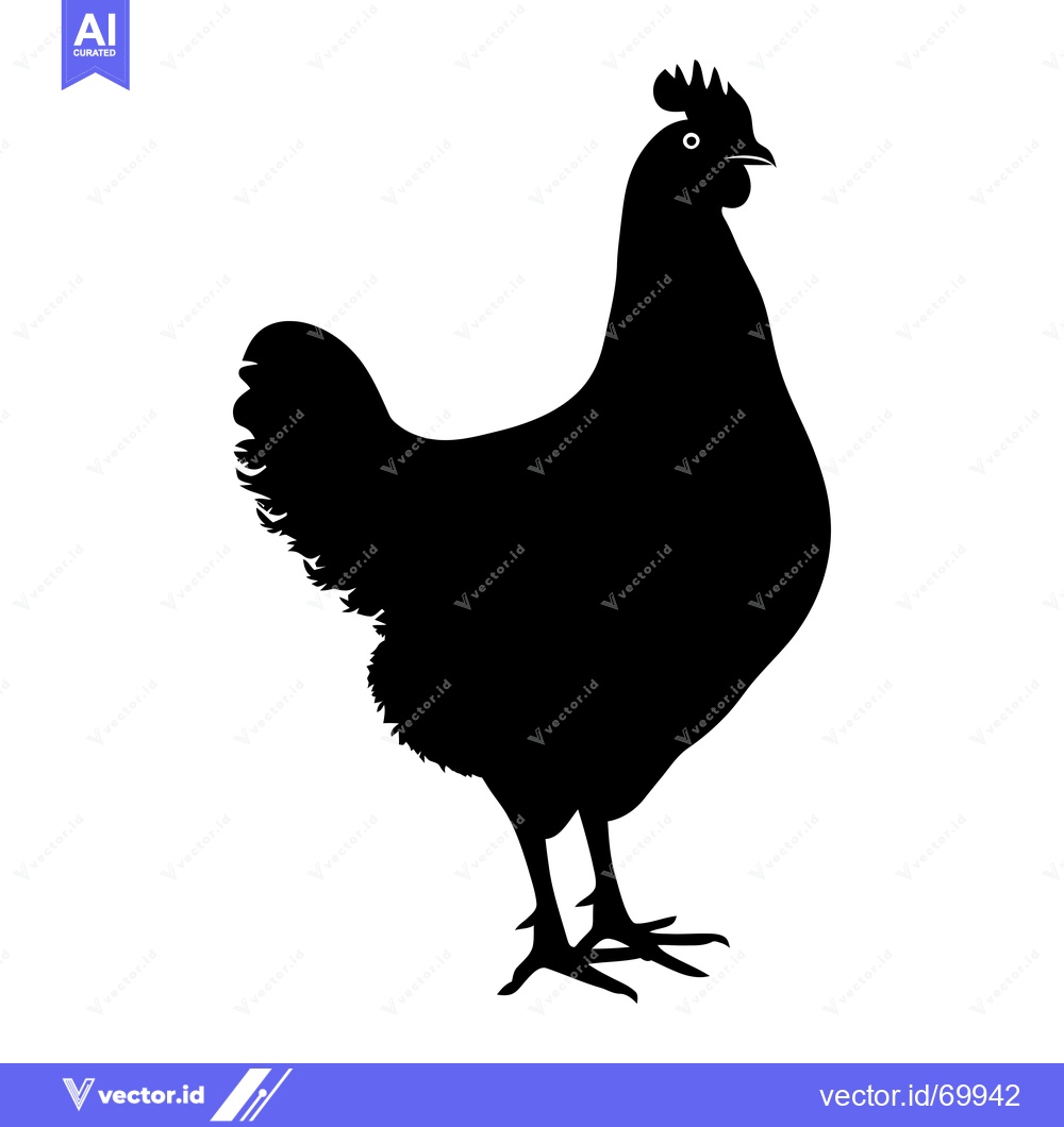 Premium Vector dari Black Silhouette of a Hen Standing on White Background