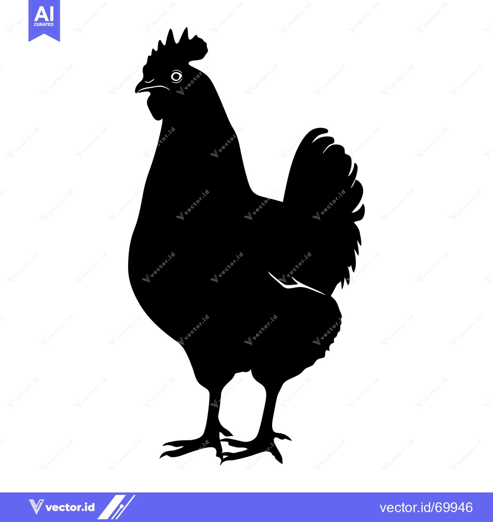 Premium Vector dari Black Silhouette of a Rooster Standing on a White Background