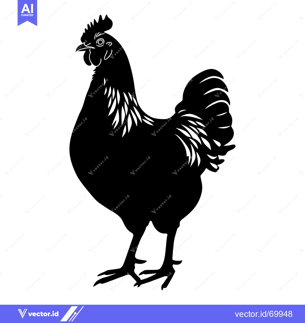 Premium Vector dari Black and White Silhouette of a Rooster with a Crest and Feathers
