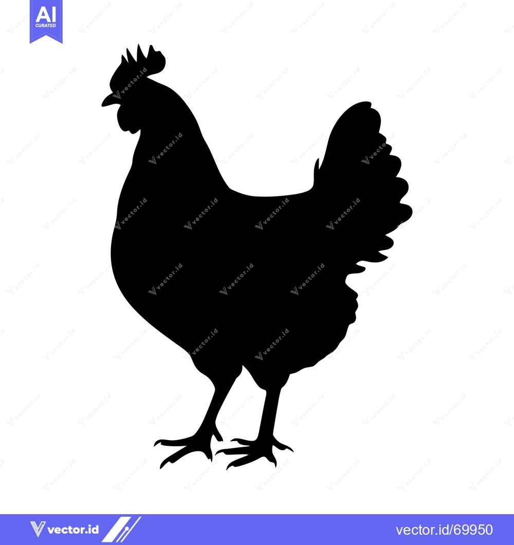 Premium Vector dari Black Silhouette of a Rooster Standing on a White Background