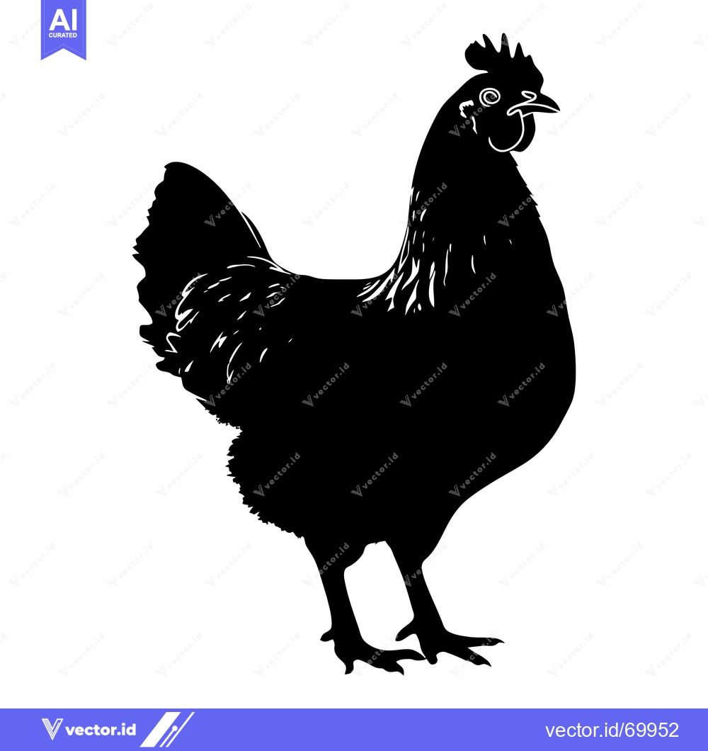 Premium Vector of Black and white silhouette of a hen with a comb