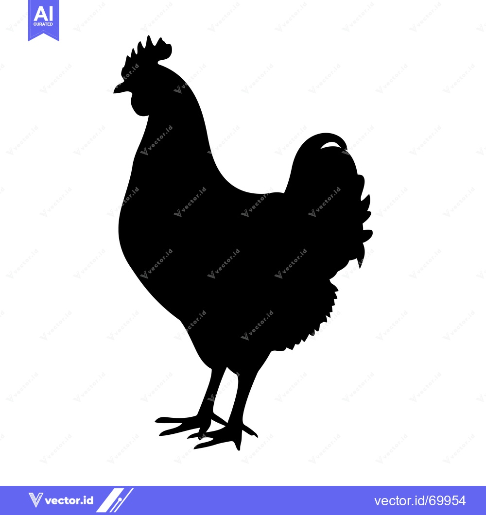 Premium Vector dari Black Silhouette of a Rooster Standing on White Background