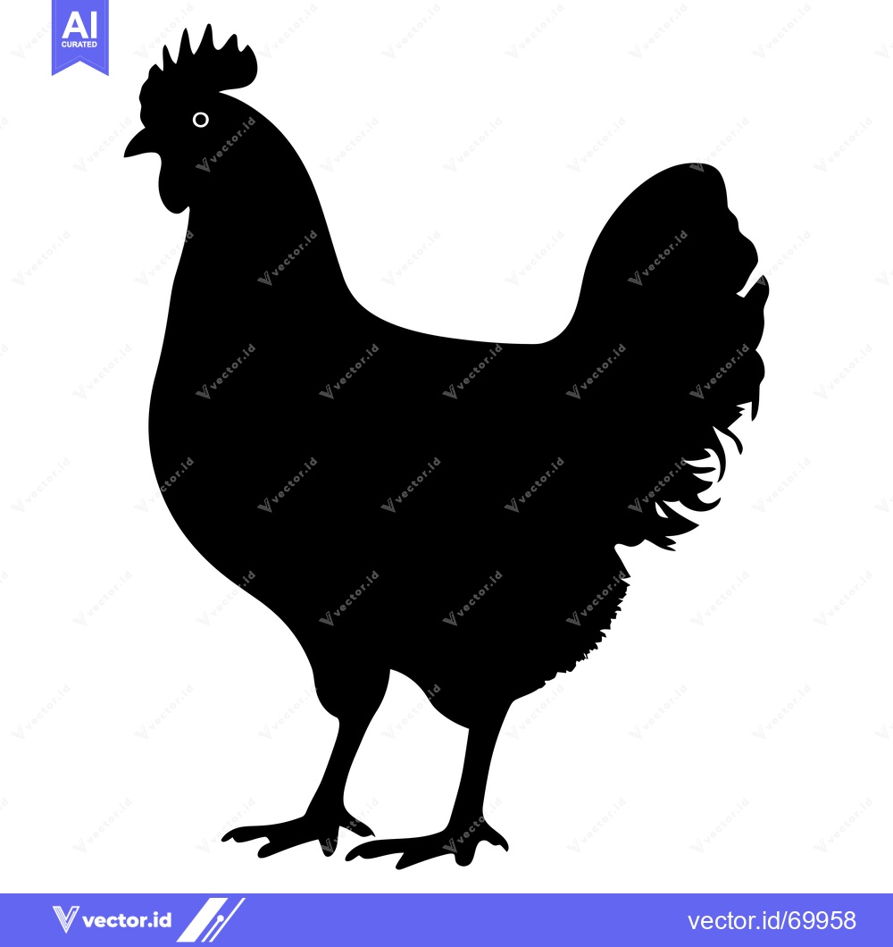 Premium Vector of Black Silhouette of a Rooster Standing Facing Left