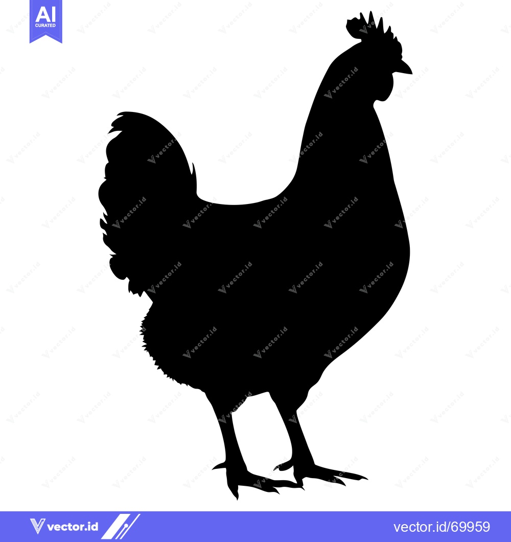 Premium Vector dari Black Silhouette of a Chicken Standing on White Background
