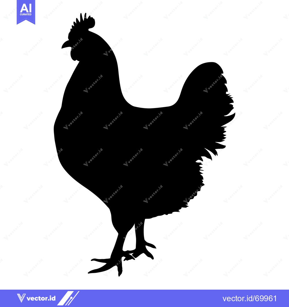 Premium Vector dari Black Silhouette of a Rooster with a Red Comb