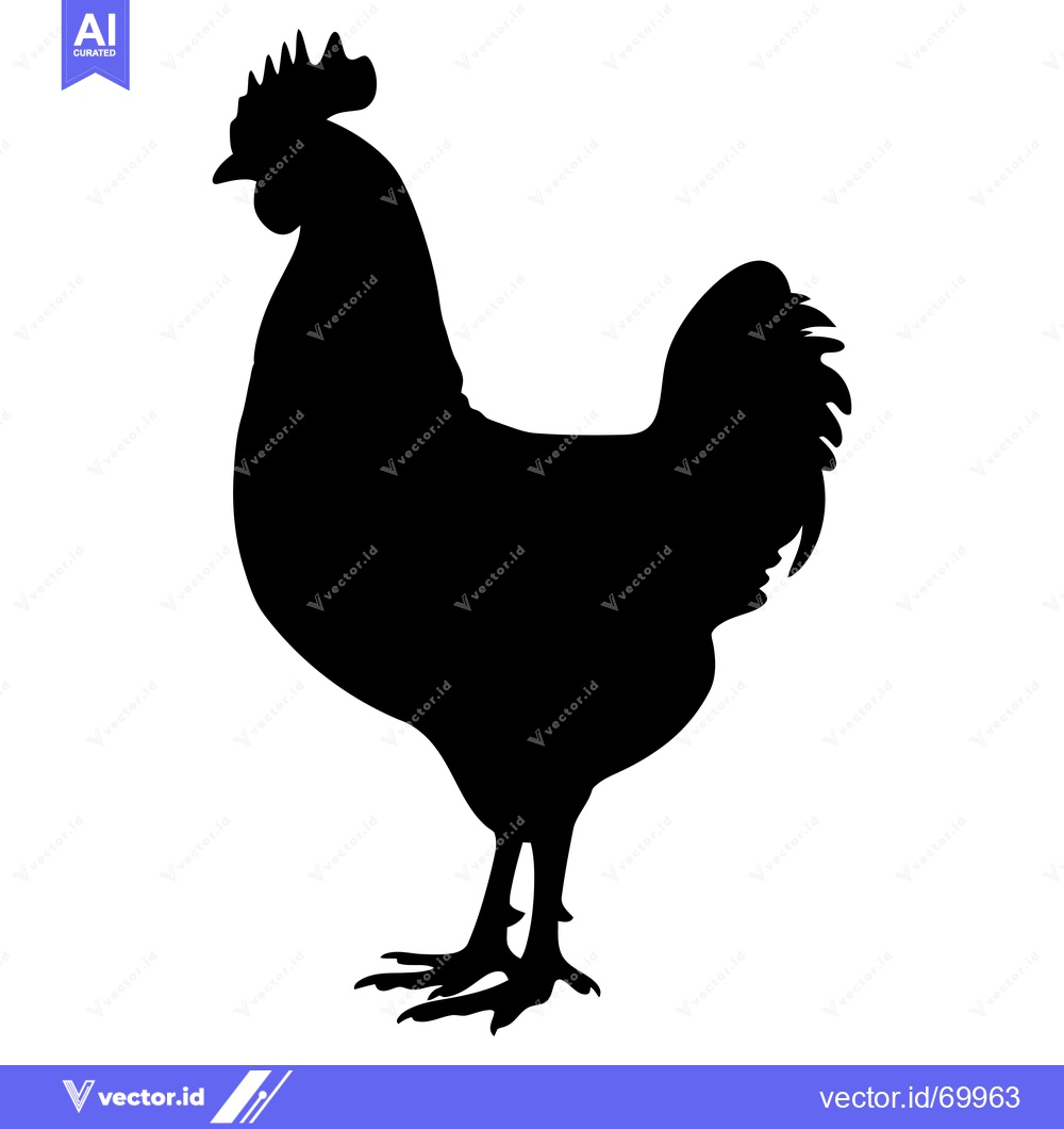 Premium Vector dari Black Silhouette of a Rooster Standing Against a White Background