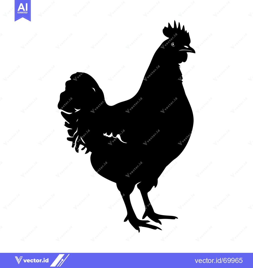 Premium Vector dari Black and White Silhouette of a Rooster Standing