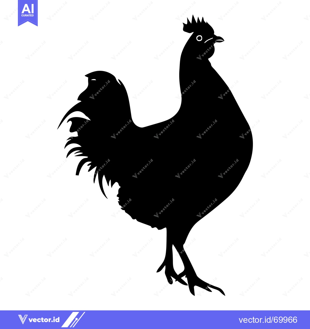 Premium Vector dari Black Silhouette of a Rooster with a Crest