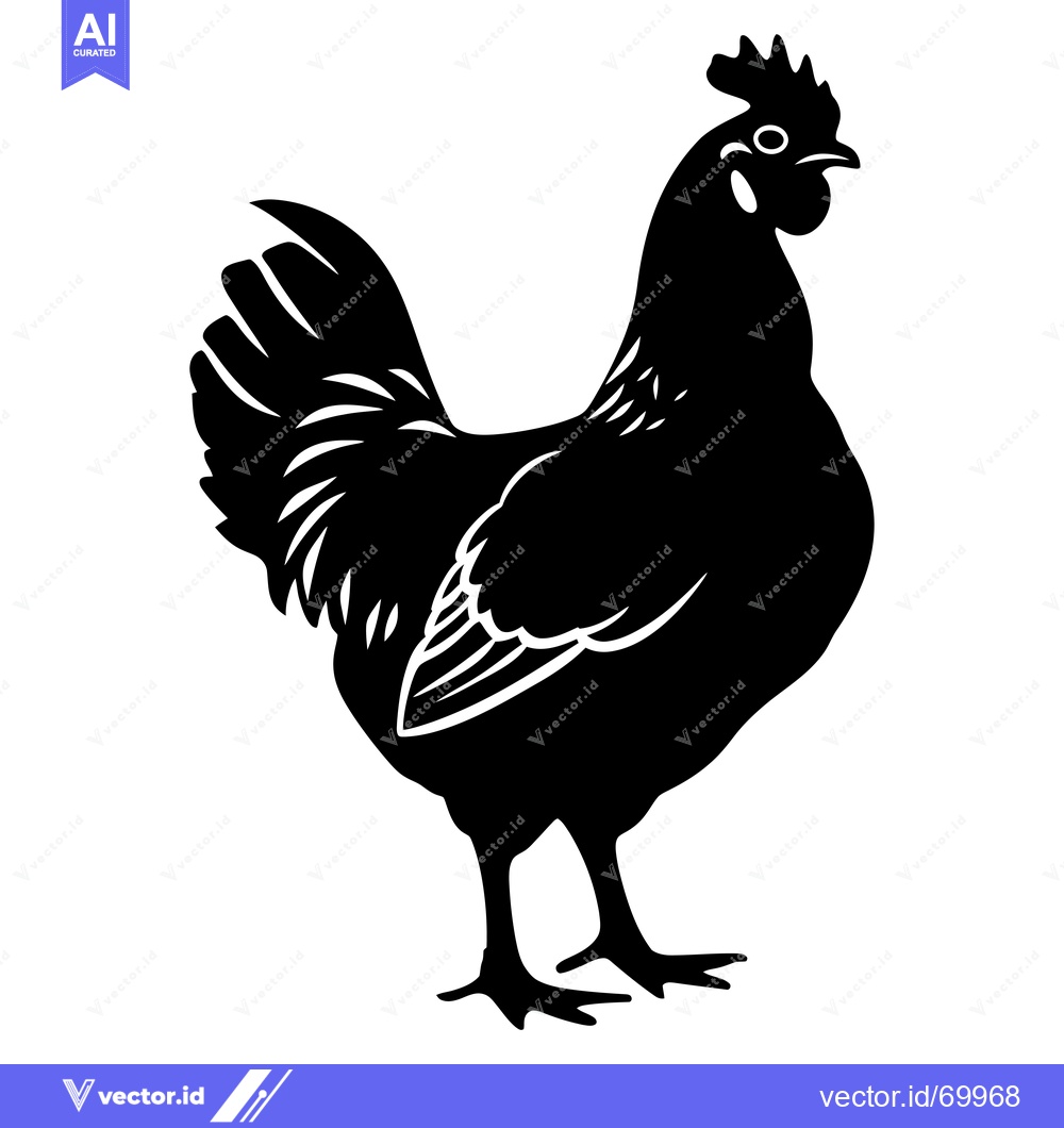 Premium Vector dari Black and White Silhouette of a Rooster or Hen