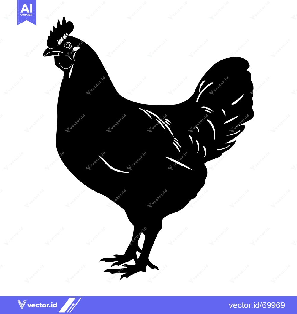 Premium Vector of Black Silhouette of a Hen with a Large Comb and Tail