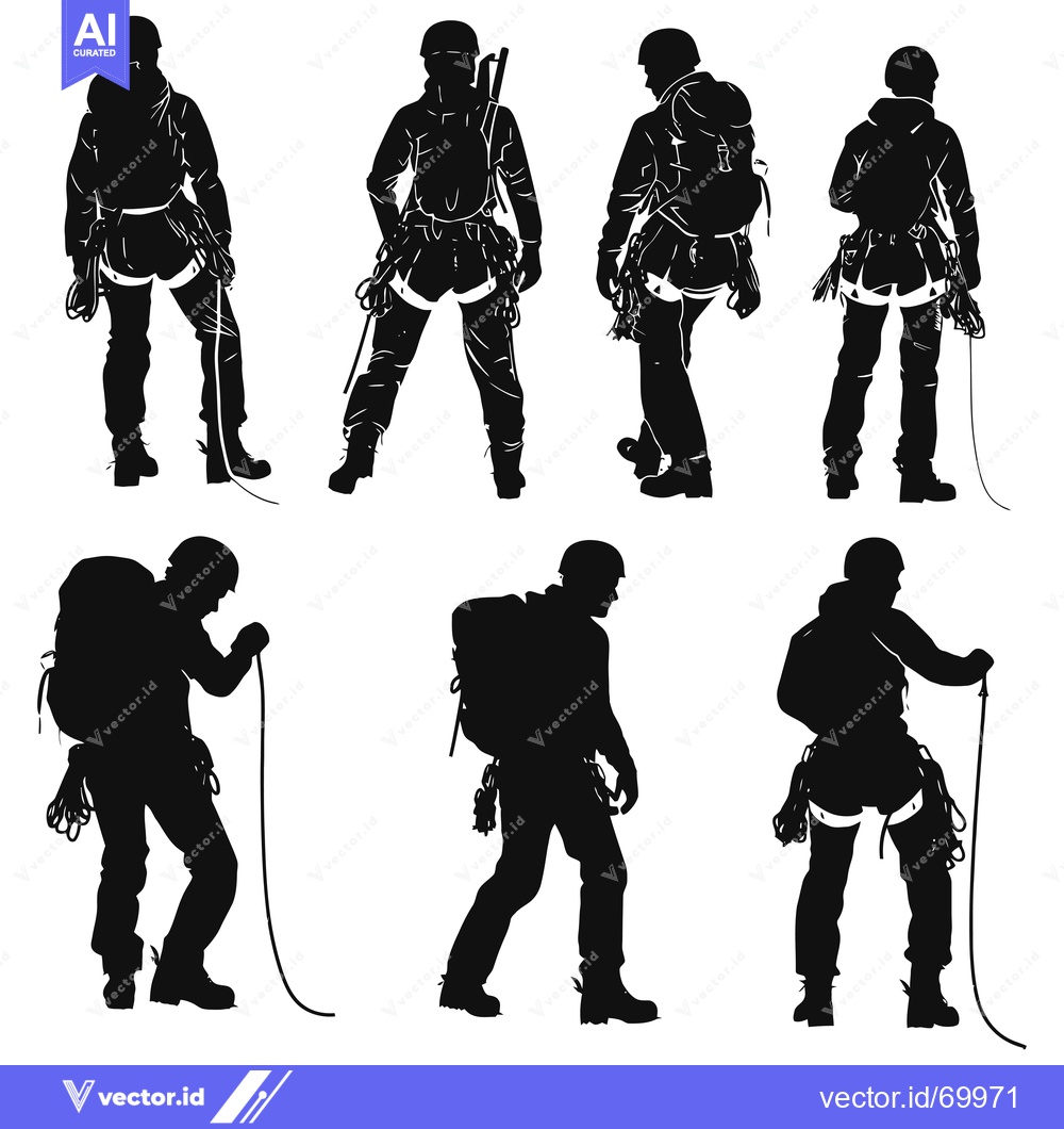 Premium Vector dari Silhouettes of Climbers with Gear and Equipment