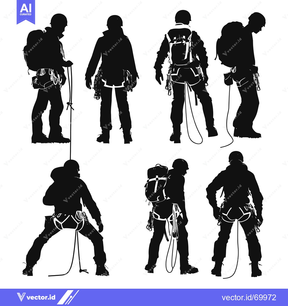 Premium Vector of Six Silhouettes of Climbers in Mountain Climbing Gear