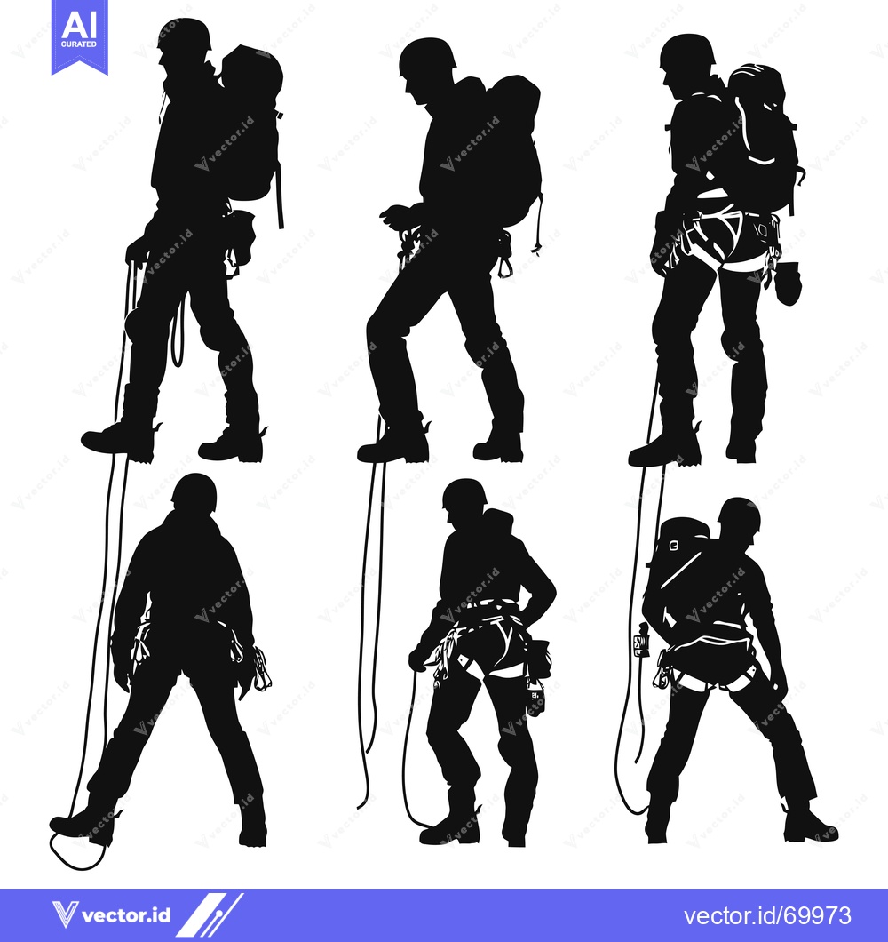 Premium Vector of Silhouettes of Six Climbers with Ropes and Gear