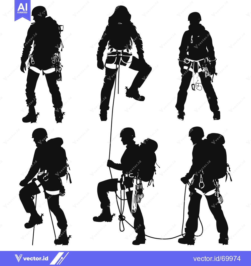 Premium Vector of Silhouettes of Climbers in Various Positions with Gear