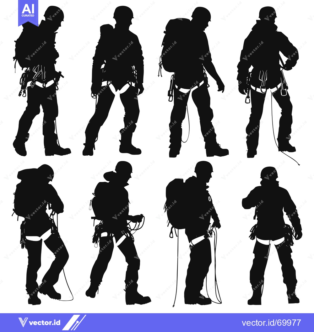 Premium Vector dari Silhouettes of Six Climbers with Gear and Ropes