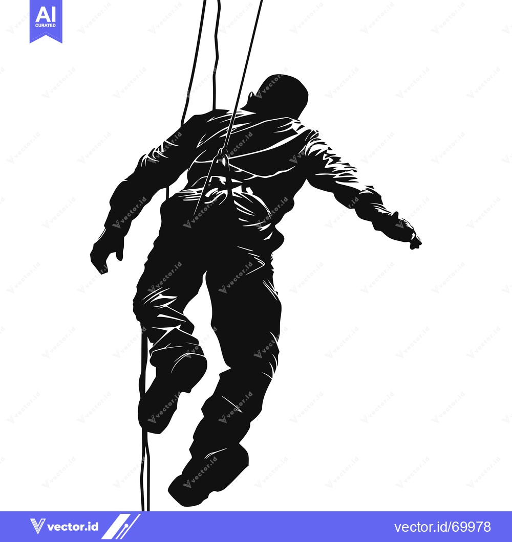 Premium Vector dari Silhouette of a Man Rappelling Downward