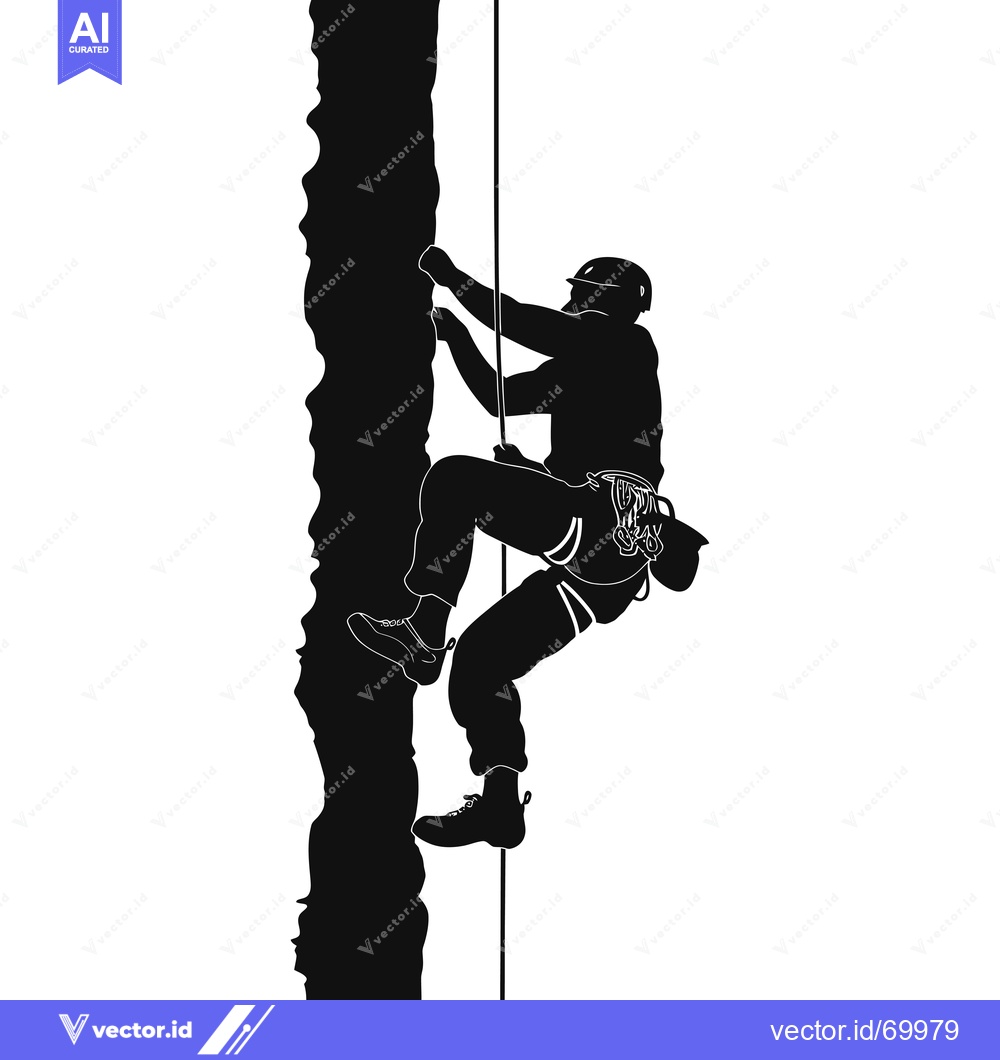 Premium Vector of Silhouette of a Rock Climber Ascending a Vertical Cliff