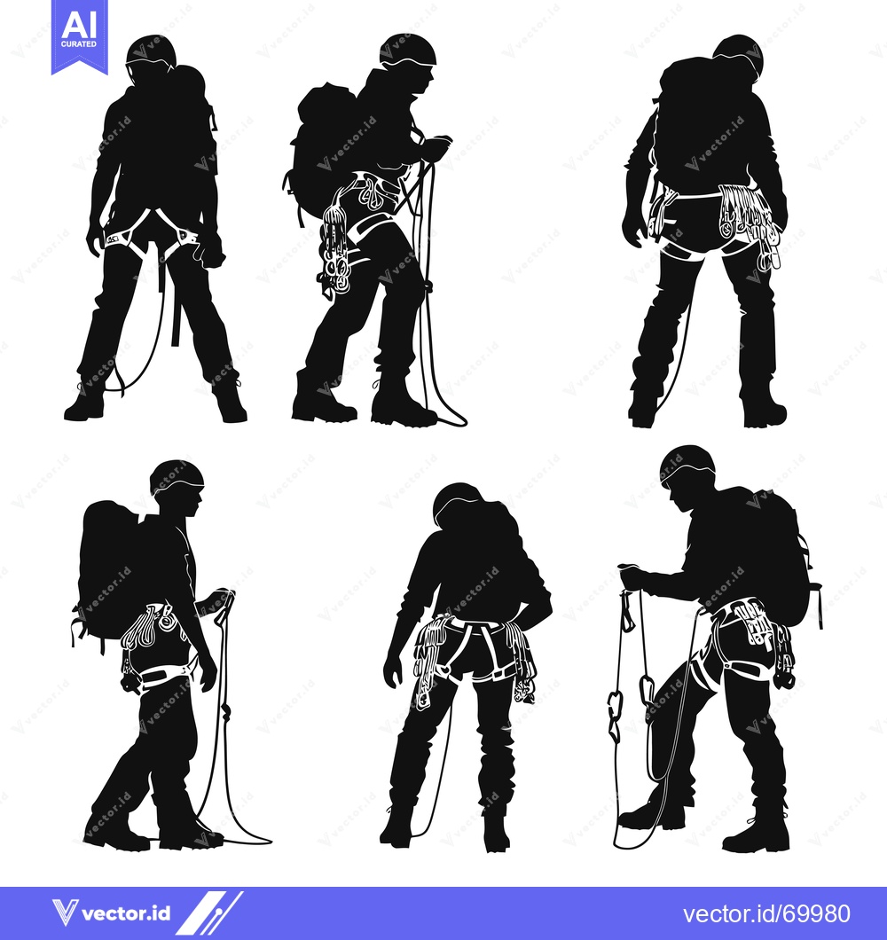 Premium Vector dari Silhouettes of Six Climbers with Gear and Ropes