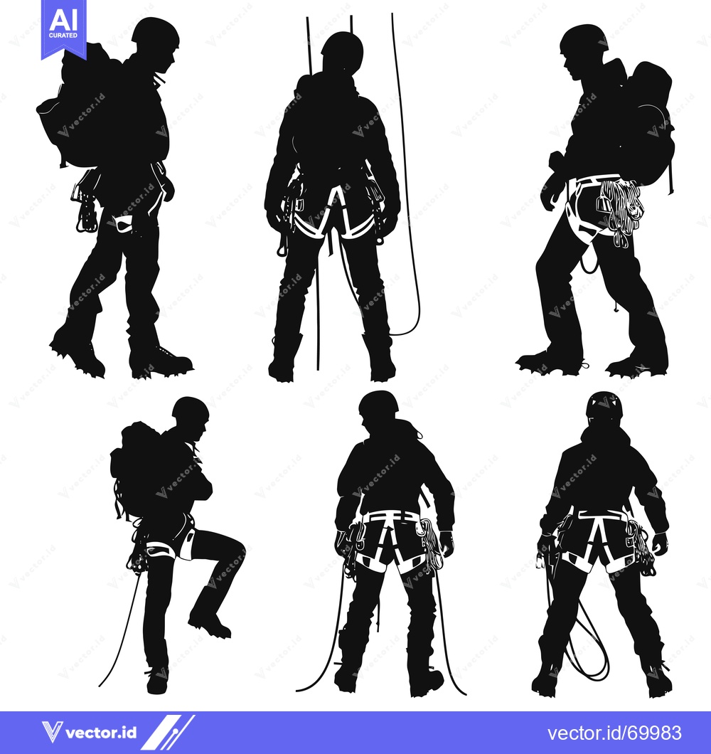 Premium Vector dari Silhouettes of Climbers with Backpacks and Equipment