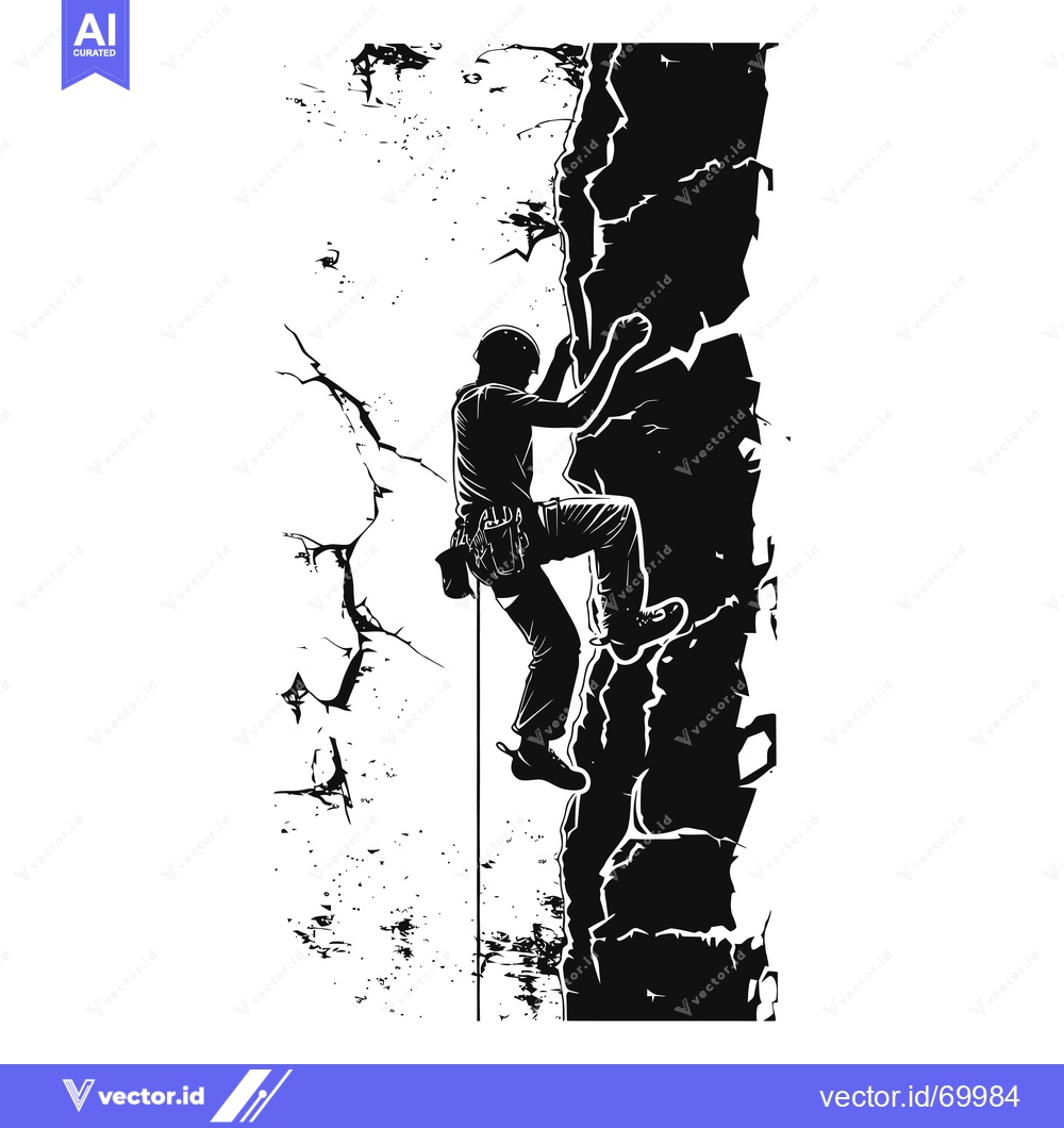 Premium Vector dari Silhouette of a Climber Ascending a Steep Rock Face
