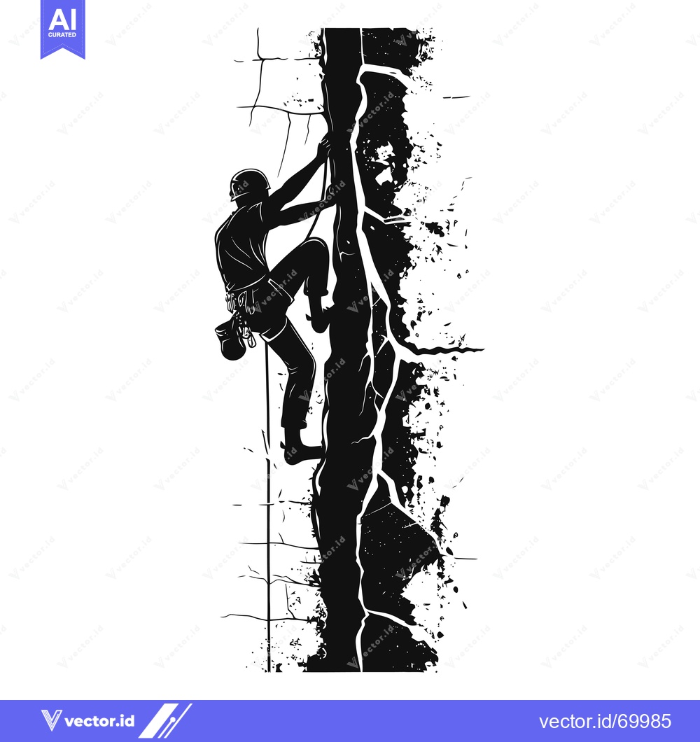 Premium Vector dari Silhouette of a Rock Climber Ascending a Steep Cliff Face