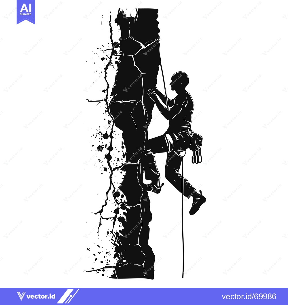 Premium Vector of Silhouette of a Rock Climber Ascending a Steep Cliff Face