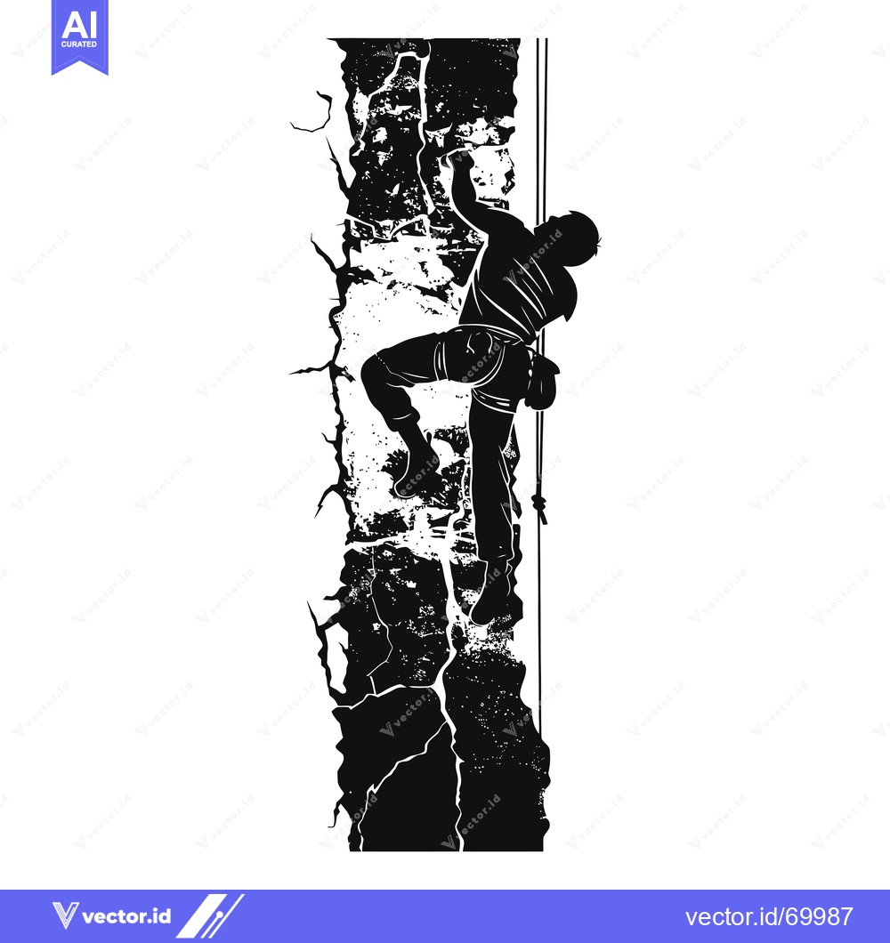 Premium Vector dari Silhouette of a Rock Climber Ascending a Vertical Cliff Face