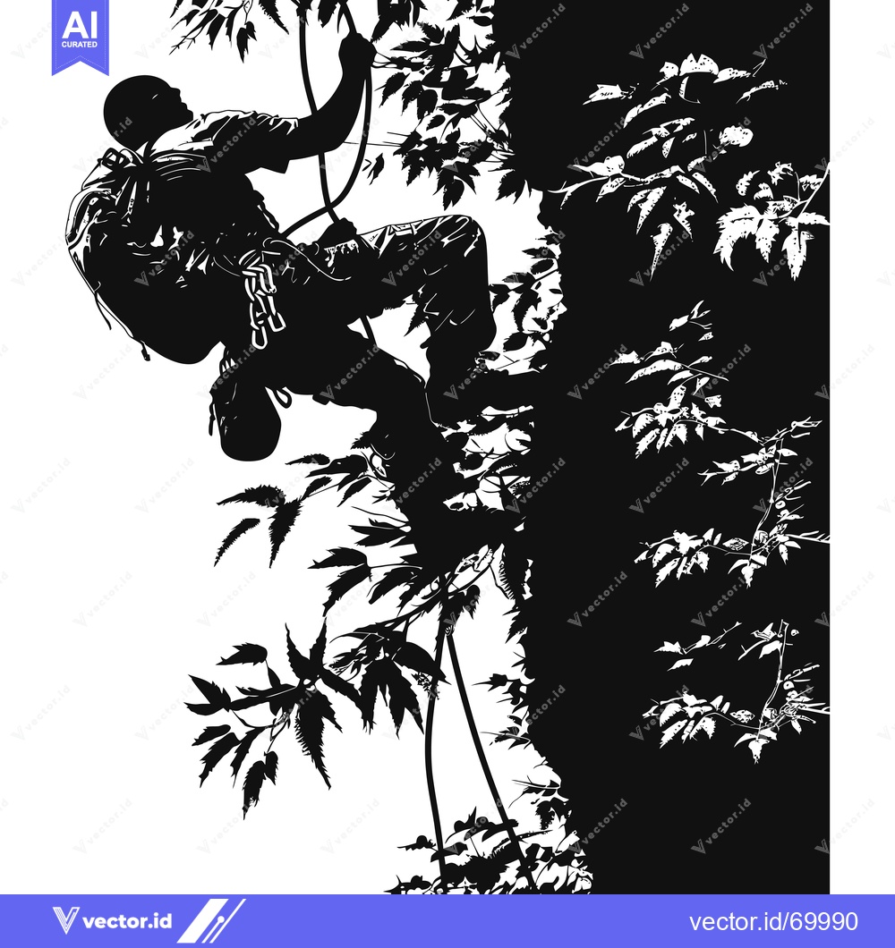 Premium Vector of Silhouette of a Climber Ascending a Cliff Face with a Backpack and Rop